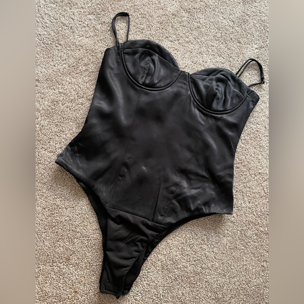 Zara satin effect black strappy bodysuit